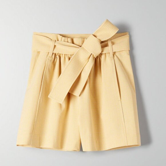 NWOT Aritzia Wilfred GÉLAS Shorts - Wrap Tie Plaid Yellow - Picture 2 of 8